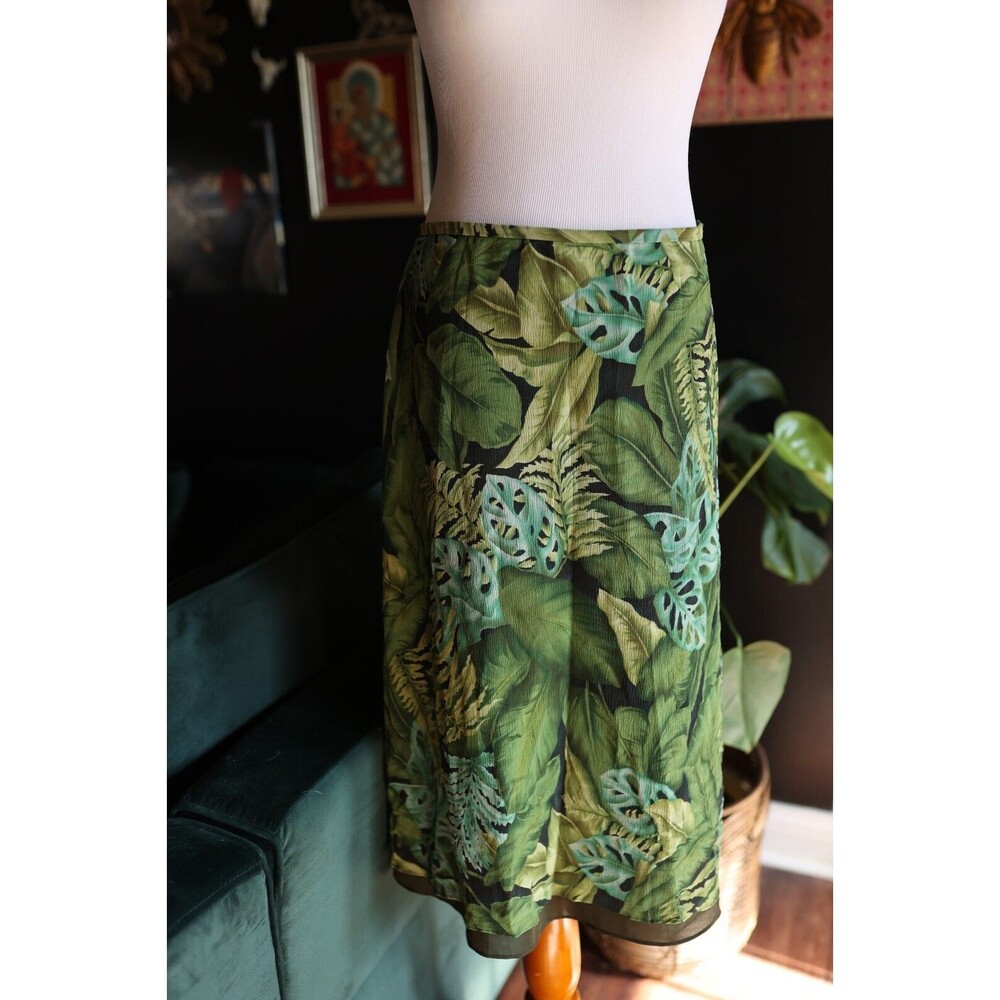 Vintage Dana Buchman  Silk Green Tropical Monstera Adansonii Plant Skirt Size 6